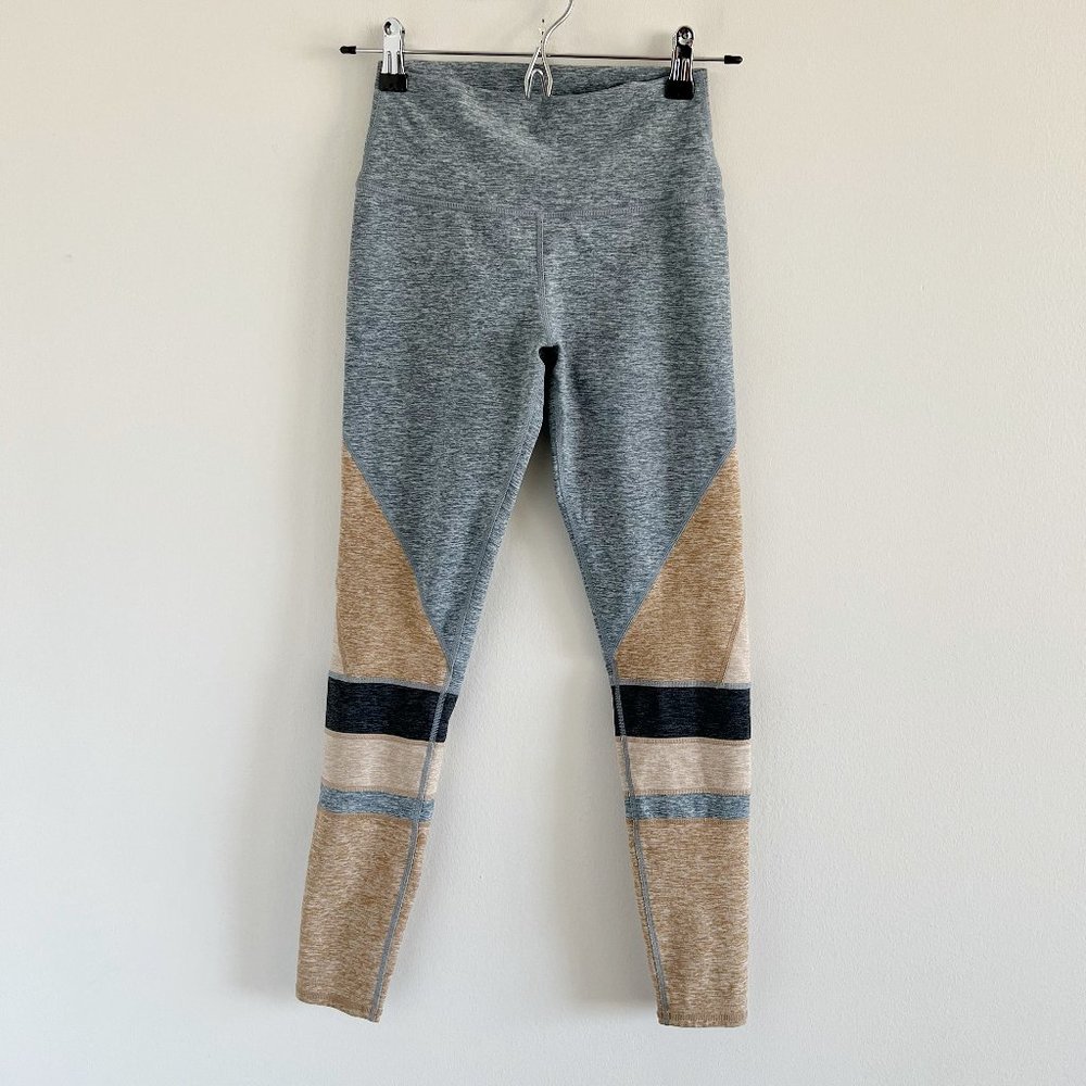 Alo Yoga Colorblock Tights Leggings S Gray Tan